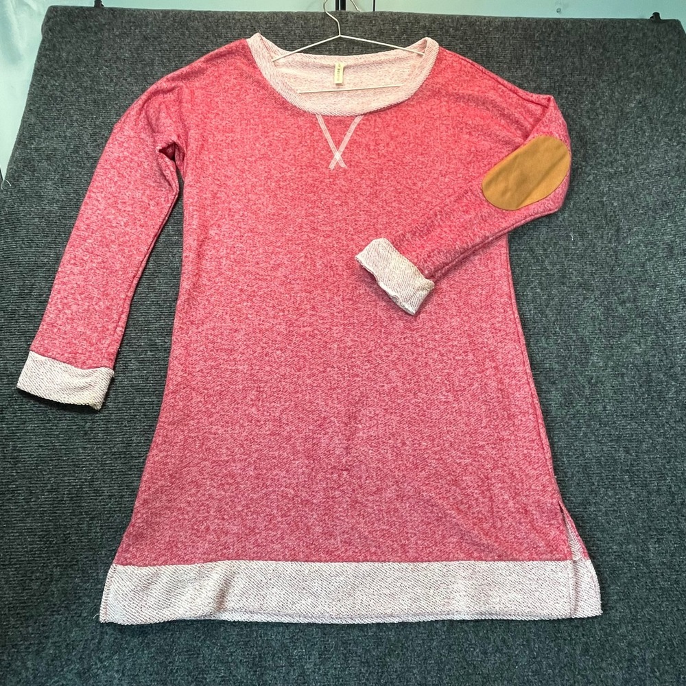 My Beloved Tunic Sweatshirt Womens M Red Marl Elbow Patches Cozy Layer Longline